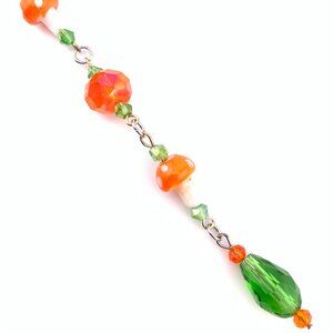 MUSHROOM Orange & Green Glass Bead Rear View Mirror Car Charm Suncatcher CC122